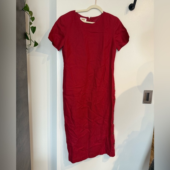 Talbots Dresses & Skirts - Talbot’s Size 12 Red Linen A Line Dress Side Buttons Detail